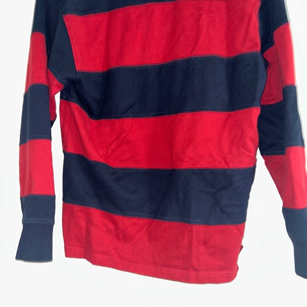 Ralph Lauren Long Sleeve Striped Polo Rugby Shirt Boys Size M Navy Red Classic